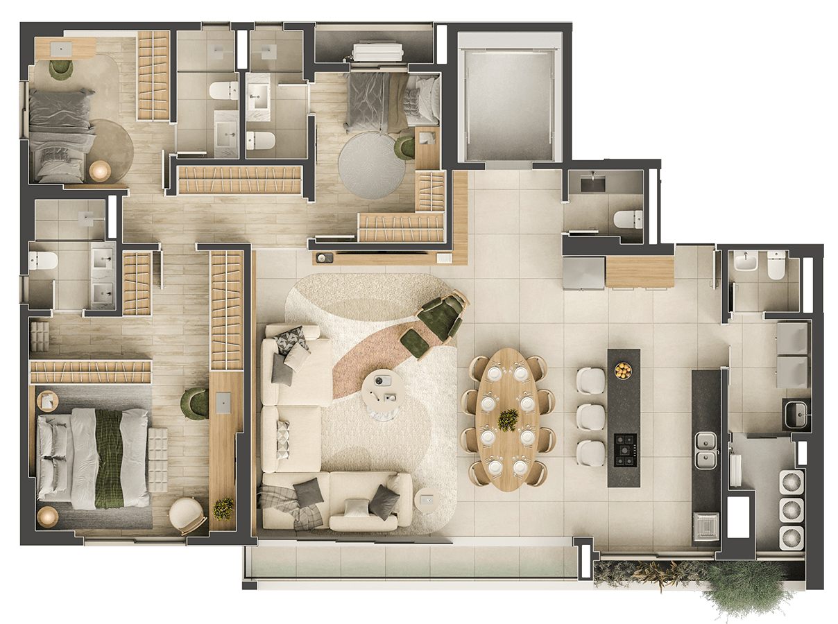 Apto 151,39m² - Final 01 | Tipo 1 | 3 suítes